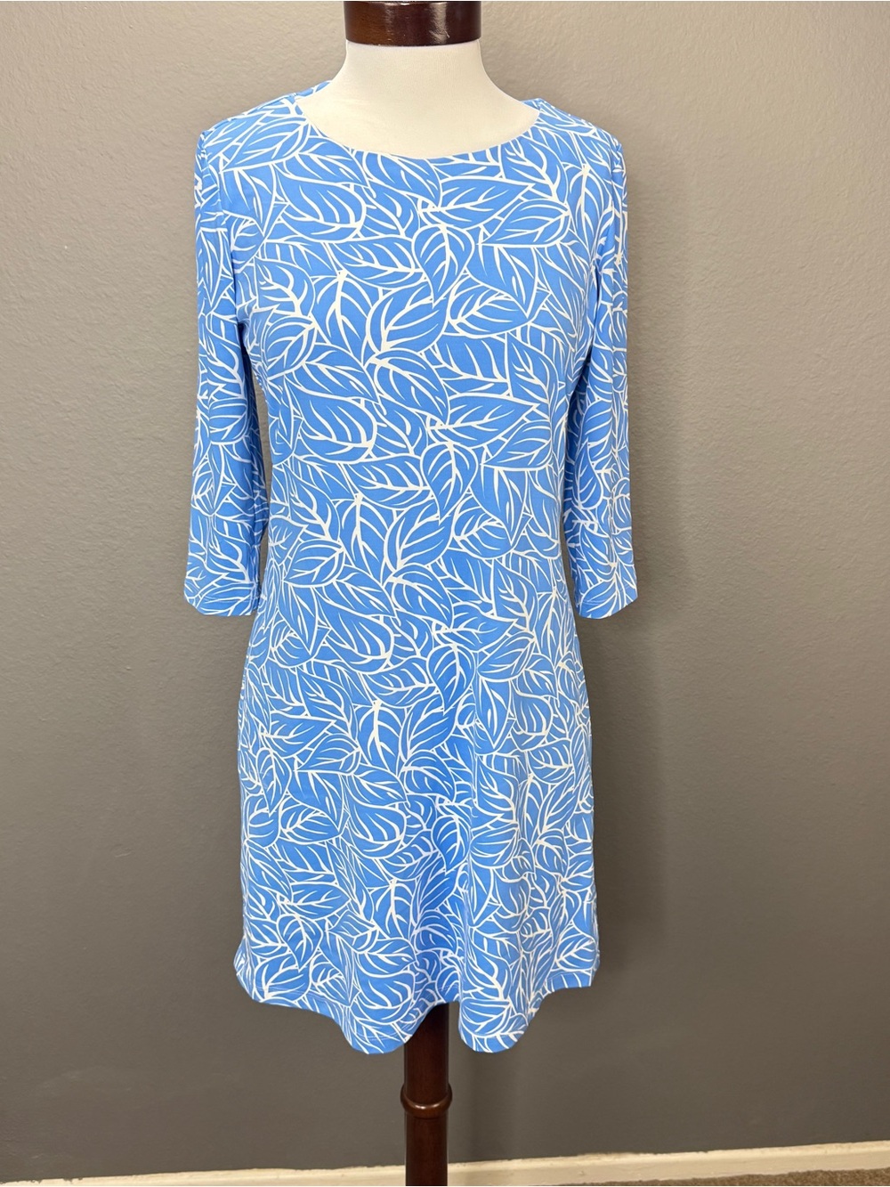 Mahi Gold Palm Leaf Print Shift Dress Sz M Resort Coastal Tropical Vacation